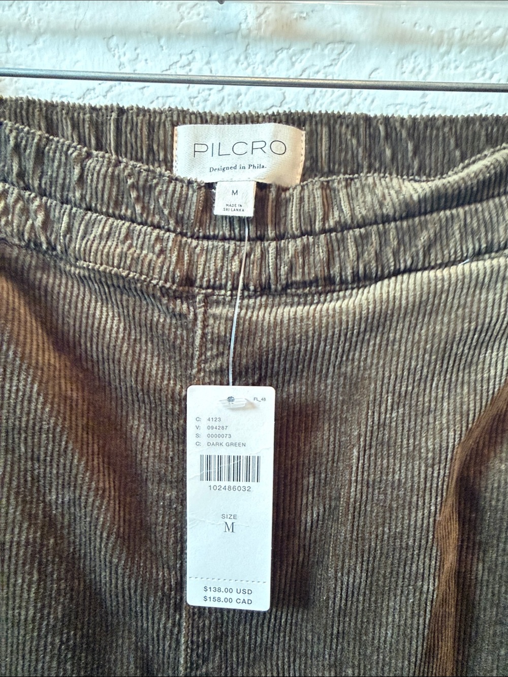 Pilcro Women’s Dark Green Corduroy Barrel Pants with Peach & Burgundy Stripe - Picture 5 of 7